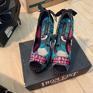 Iron Fist Black and Blue Heels with Bold Platform Style